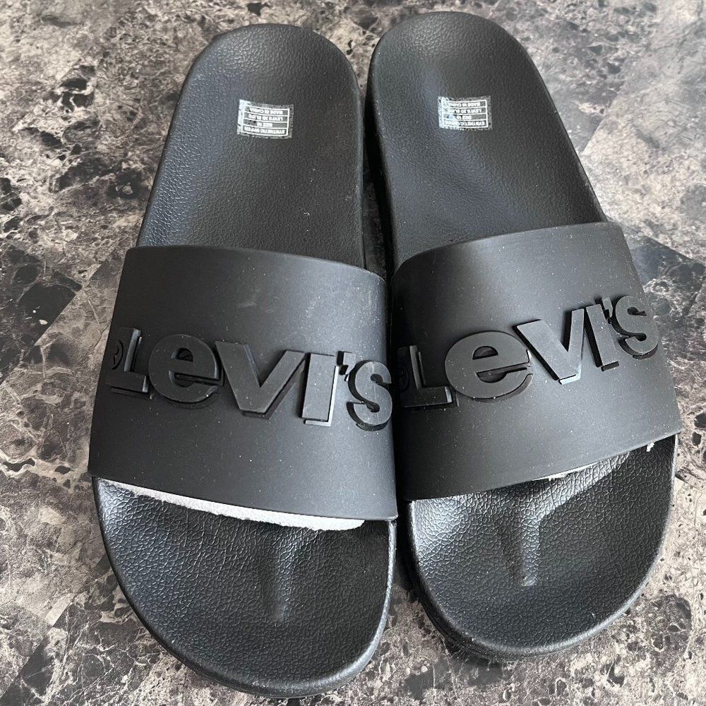 Levi's Mens 3D Front Logo Slip-on Slide Sandal Beach Black Size 10 $59 NEW
